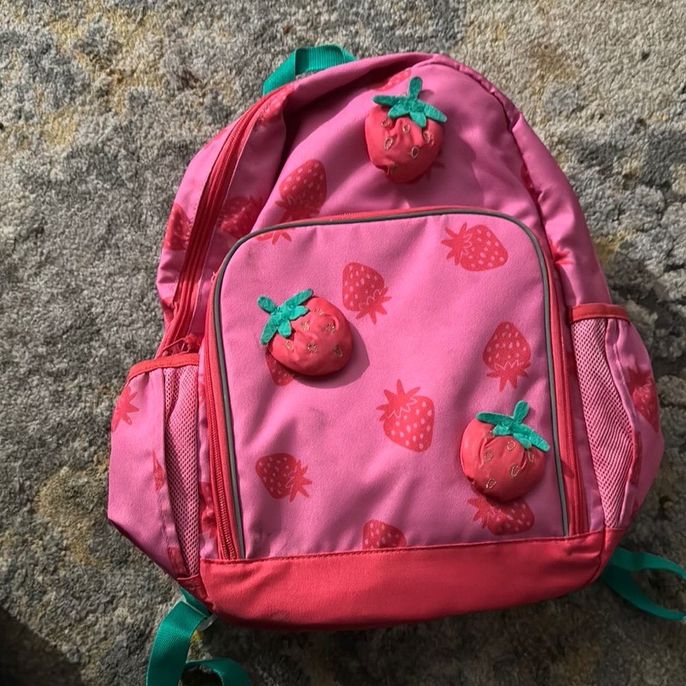 Pink Strawberry Print Backpack